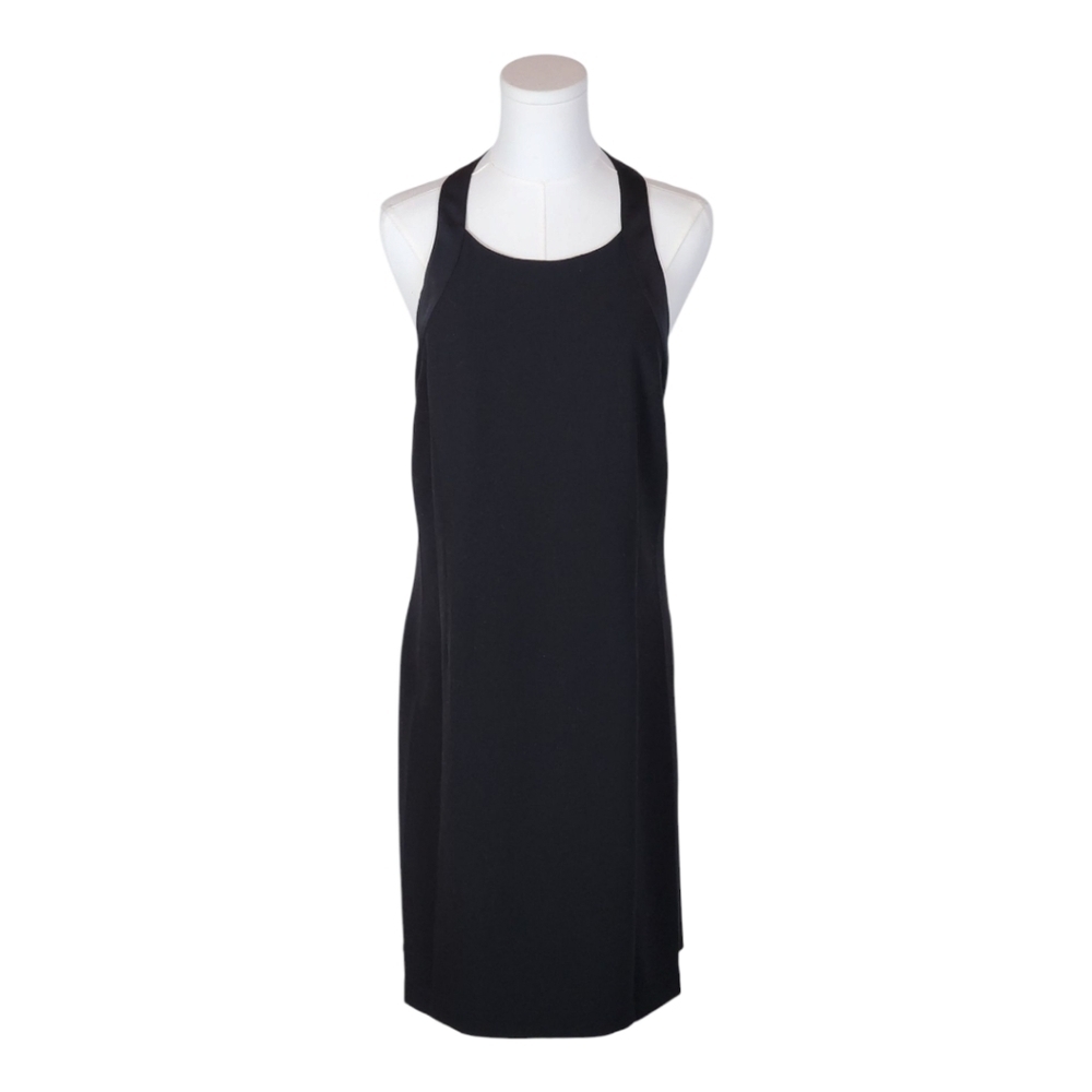 BCBGMAXAZRIA Black Halter Sheath Dress Open Back Satin Trim Size 06